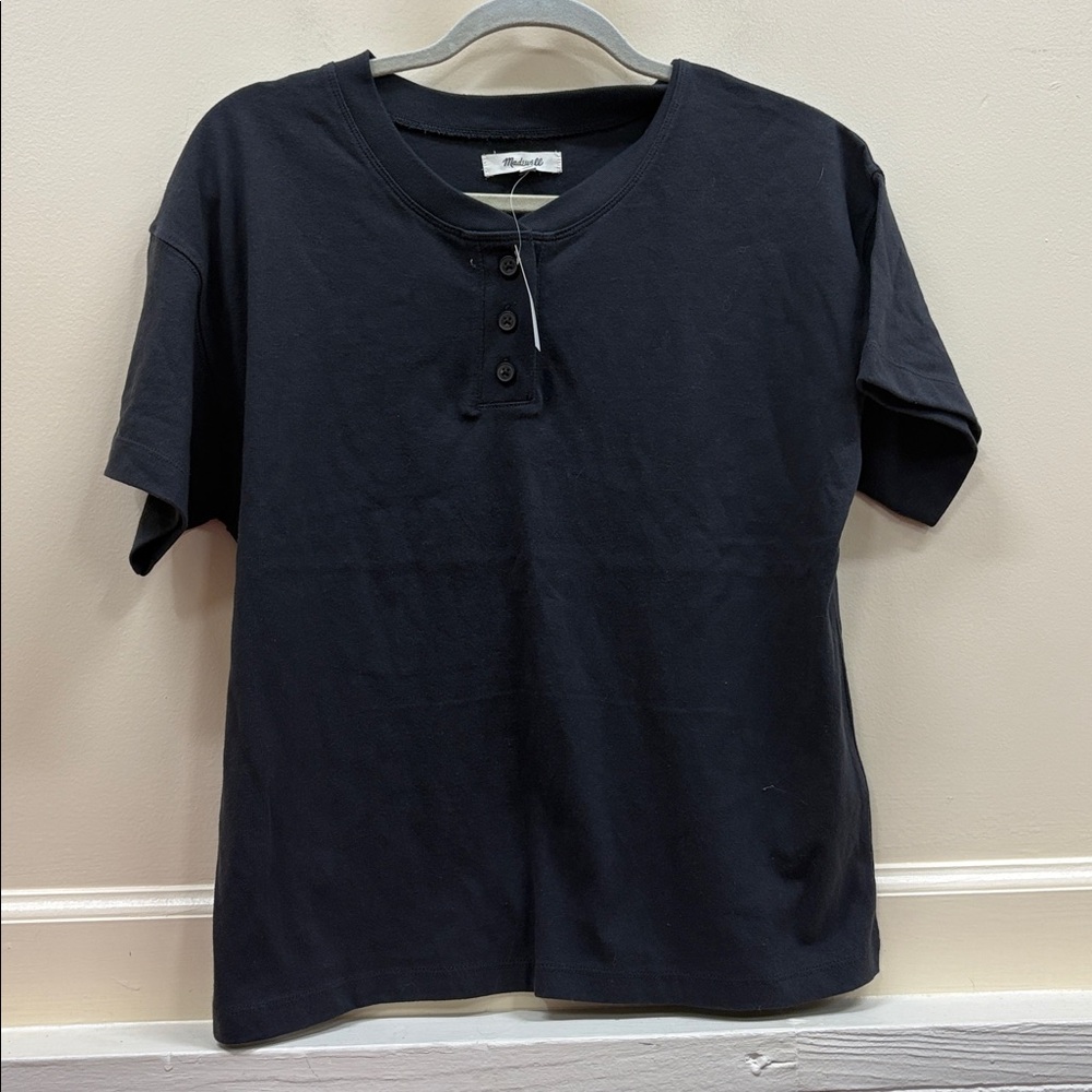 Madewell NWT women’s M Black cotton Short-Sleeve Henley Tee